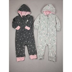 2 Pack Baby Fleece Hooded One Piece Rompers‎ 9–12M Unicorn & Star Print HB
